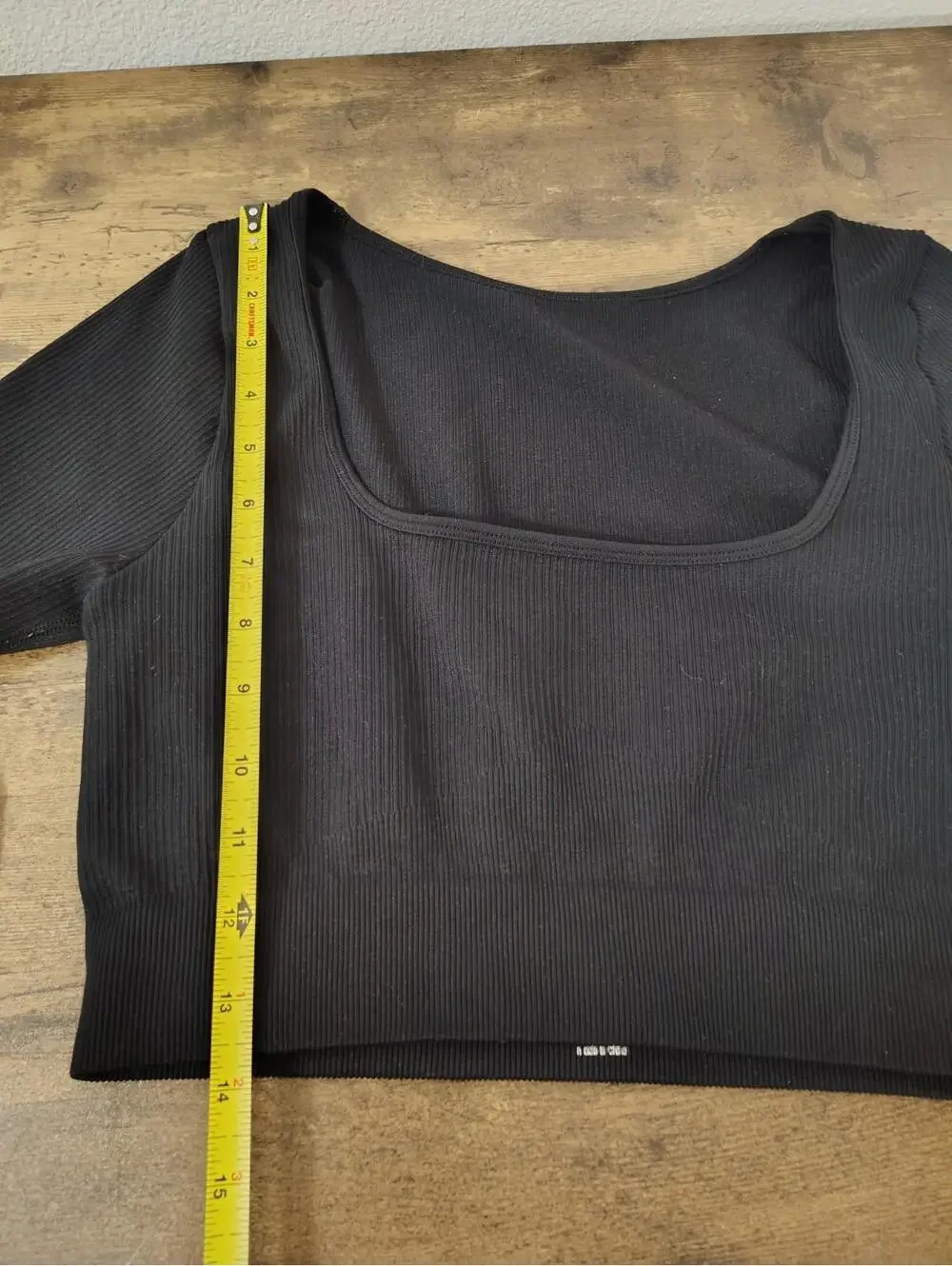 Black Ribbed Long Sleeve Crop Top Scoop Boat Neck Cropped Size Large